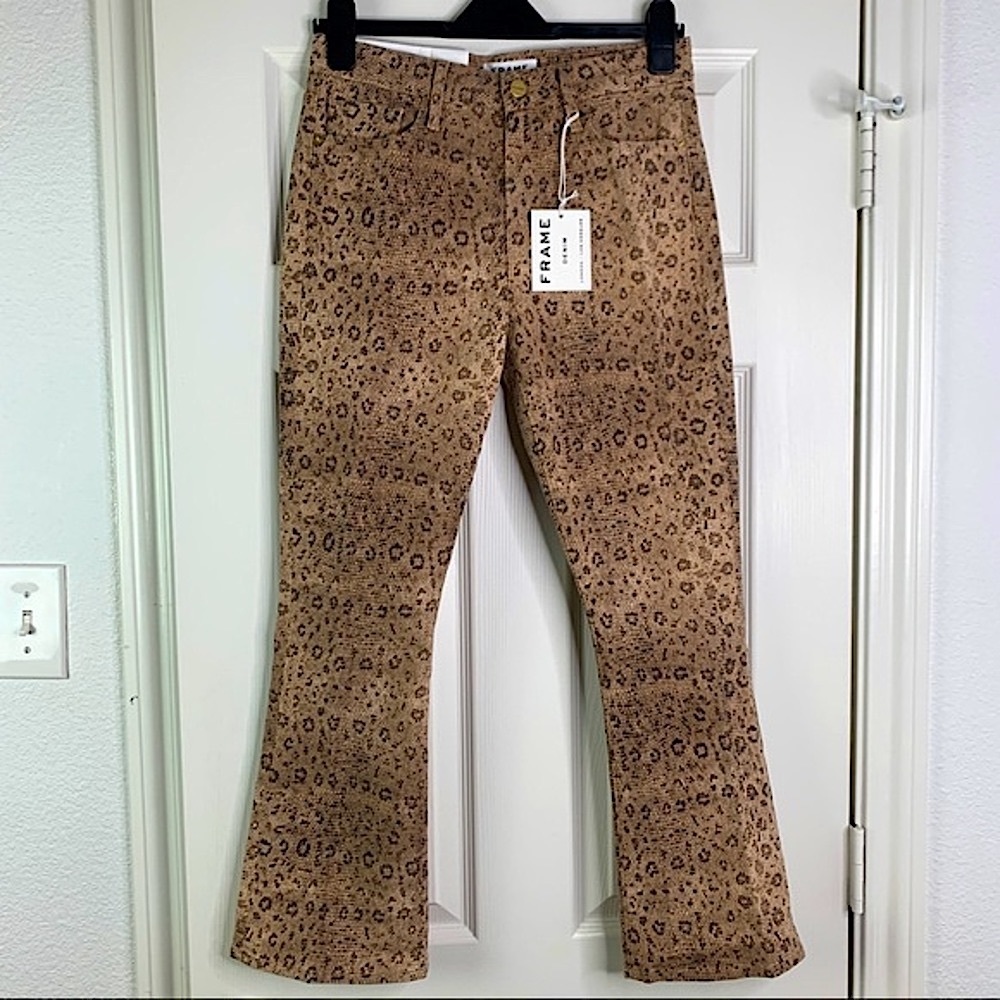 Frame Cropped Mini Boot Jeans Snake Print “Vanilla Mu” Sz 27 NWT